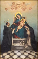 Poster ANNECY, FRANCE - JULY 10, 2022:  The painting of  Madonna with the St. Dominic and Catherine of Siena in the church Eglise Saint Maurice by unknown artist. © Renáta Sedmáková