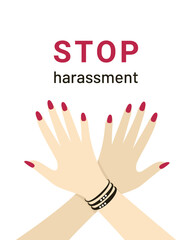 Signs and banners to Stop sexual harassment, womens arms are crossed in sign - prohibited.