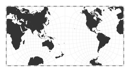 Vector world map. Guyou hemisphere-in-a-square projection. Plain world geographical map with latitude and longitude lines. Centered to 180deg longitude. Vector illustration.
