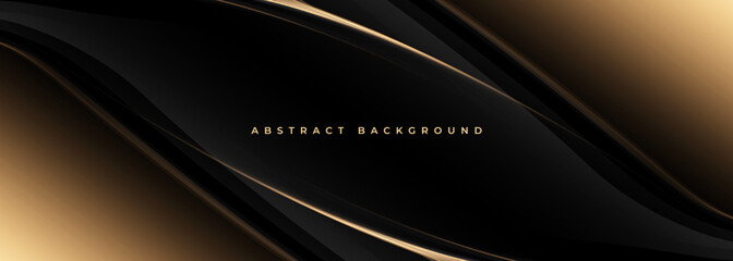 Elegant black and gold wide abstract luxury background with golden lines. Vector illustration
