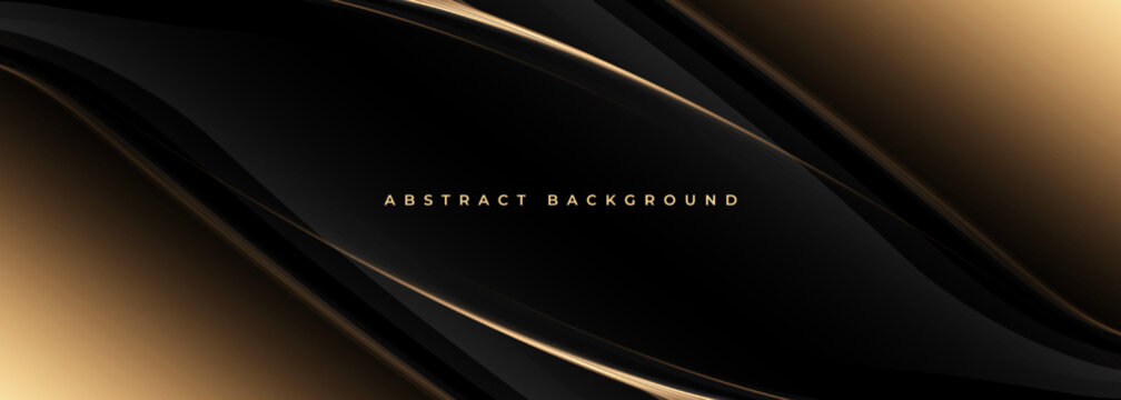 Elegant black and gold wide abstract luxury background with golden lines. Vector illustration