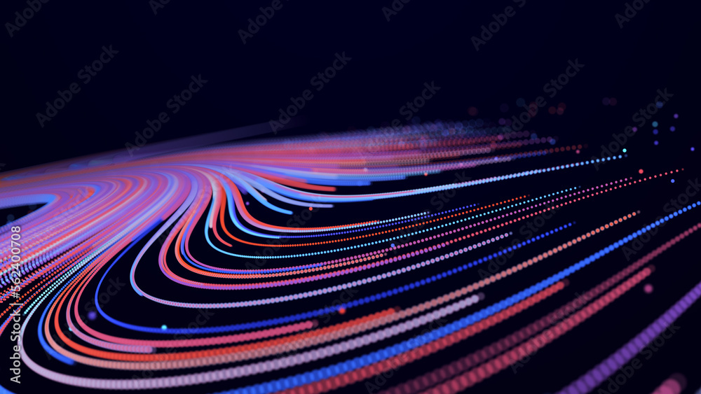 Fototapete abstract digital background from rounded colored lines. information flow space. big data visualizati