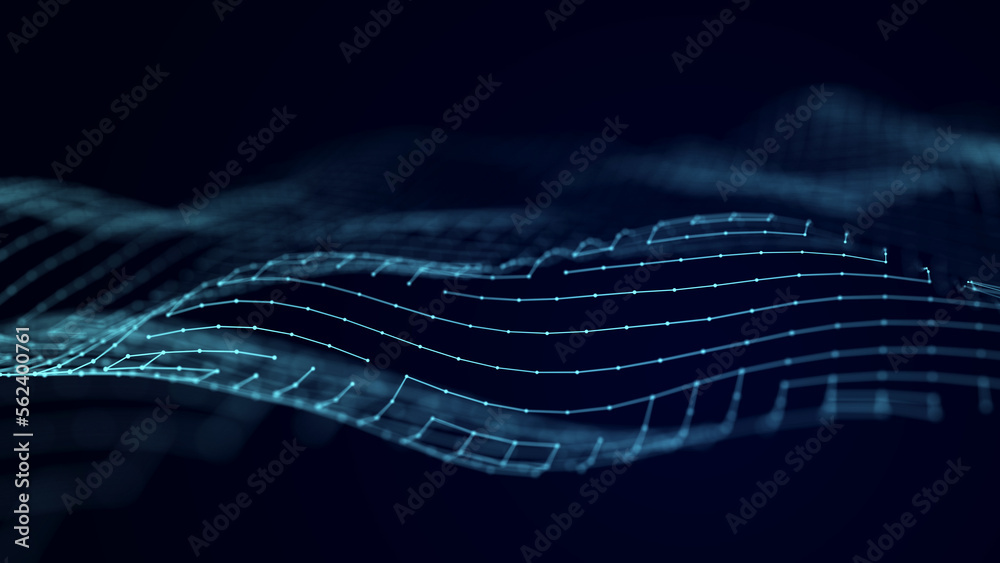 Poster cybernetic network connection flow. big data visualization. 3d rendering.