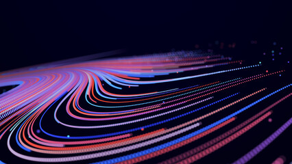Abstract digital background from rounded colored lines. Information flow space. Big data visualization. 3D rendering.