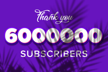 6000000 subscribers celebration greeting banner with Purple and Pink Design
