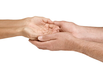 Cupped hands male holding female cutout png for healing holistic spiritual theme