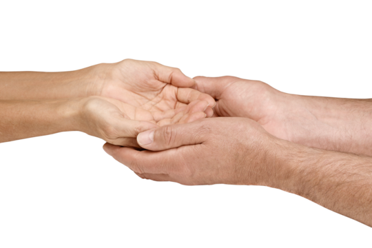 Cupped hands male holding female cutout png for healing holistic spiritual theme