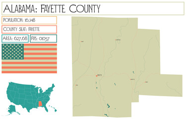 Large and detailed map of Fayette county in Alabama, USA.