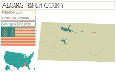 Large and detailed map of Franklin county in Alabama, USA.