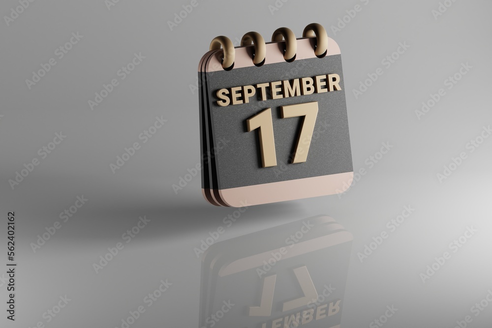 Aufkleber standing black and golden month lined desk calendar with date september 17. modern design with golde
