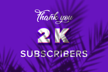2 K subscribers celebration greeting banner with Purple and Pink Design