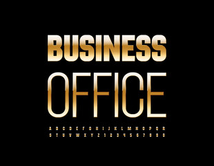 Vector premium Sign Business Office. Modern Golden Font. Artistic Alphabet Letters and Numbers.