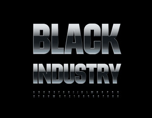 Vector metallic Emblem Black Industry. Modern Chrome Font. Steel Alphabet Letters and Numbers
