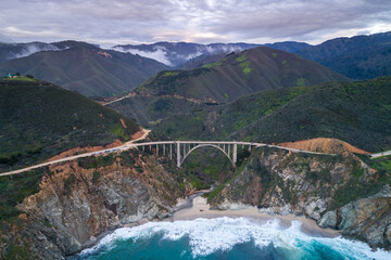 Bixby Creek Bridge also known as Bixby Canyon Bridge, on the Big Sur coast of California, is one of the most photographed bridges in California. USA