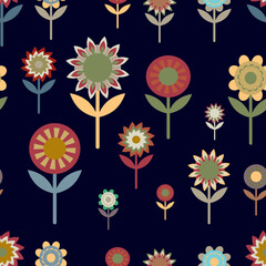 Seamless pattern with bright flowers. Vector file for designs.