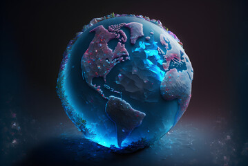 Holographic colorful 3D Earth globe made created with Generative AI Technology
