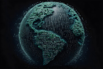 Earth globe made of binary code created with Generative AI Technology