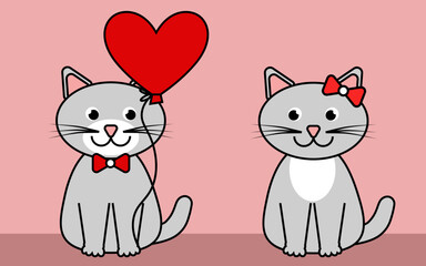 Obraz premium simple vector illustration with cats and heart