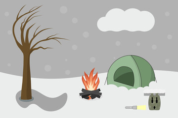 simple vector illustration hiking in winter