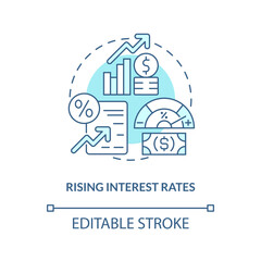 Fototapeta premium Rising interest rates turquoise concept icon. Borrowing costs. Stock market trend abstract idea thin line illustration. Isolated outline drawing. Editable stroke. Arial, Myriad Pro-Bold fonts used