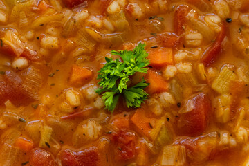barley and vegetable soup with tomato sauce