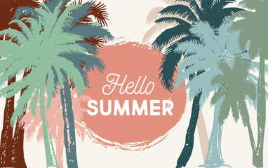 Hello Summer, Palm hand drawn illustrations, vector. - obrazy, fototapety, plakaty