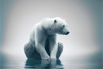 Fototapeta na wymiar Melancholic Polar Bear on the Ice, Climate Change, Climate Issue, global warming