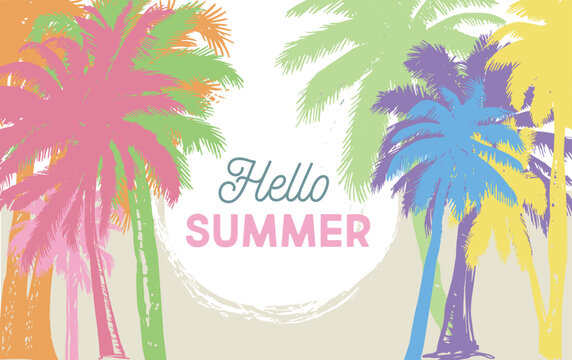 Hello Summer, Palm hand drawn illustrations, vector.