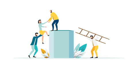 business mentor helps improve, holding stairs steps, mentorship, upskills, climb help, self development strategy flat.