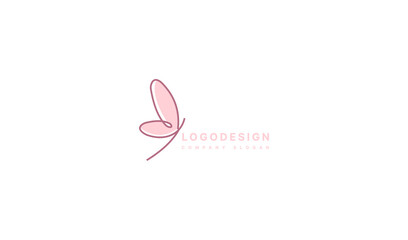 Beauty Butterfly Logo. Gold Butterfly inside Circle with simple minimalist line art mono line style. Design Vector Icon Illustration