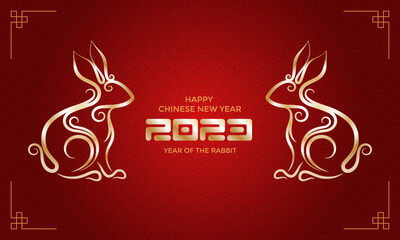 Happy Chinese new year 2023 luxury vector design. Chinese Lunar New Year 2023, year of the rabbit - Abstract style linear concept illustration, banner, and background