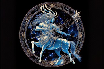 signo de sagitário, zodíaco, cosmos, sagitário, 3d, gerado por AI	