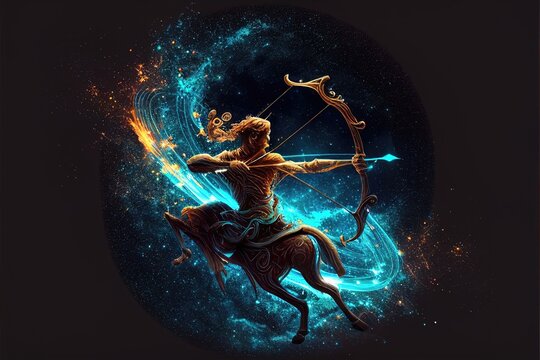 signo de sagit&aacute;rio, zod&iacute;aco, cosmos, sagit&aacute;rio, 3d, gerado por AI	