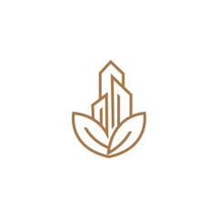 leaf building logo vector line illustration design