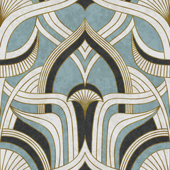 Artistic seamless pattern in art deco style with Asian tuch. Luxury elegant 1920s design for textile and wallpaper. Fabric print vector vintage illustartion.