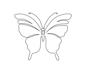 Continuous one line drawing of Butterfly. Simple butterfly line art vector illustration.