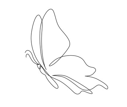 Continuous one line drawing of Butterfly. Simple butterfly line art vector illustration.