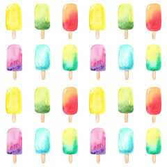 Watercolor seamless pattern with ice cream