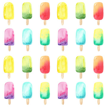 Watercolor seamless pattern with ice cream