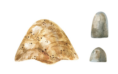 watercolor illustration of sand and stones isolated illustration on white background