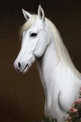 painting of a white horse portrait created with Generative AI technology