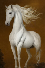 Naklejka na ściany i meble painting of a white horse portrait created with Generative AI technology