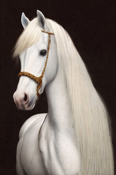 painting of a white horse portrait created with Generative AI technology