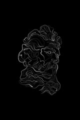 Zeus, God of thunder, sculpture, Printable One Line Drawing, One line drawing sketch Zeus sculpture. Greece mythology statue hand drawn continuous line, ancient greek god. Modern vector art