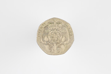 Macro shot of money 20p coin