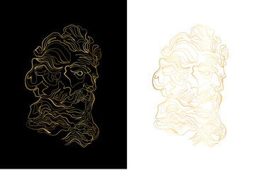 Zeus, God of thunder, sculpture, Printable One Line Drawing, One line drawing sketch Zeus sculpture. Greece mythology statue hand drawn continuous line, ancient greek god. Modern vector art