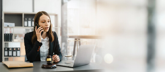 Highly skilled female recruiter consulting online on laptop in office meeting white lawyer or...