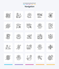 Creative Navigation 25 OutLine icon pack  Such As travel. passport. location. search. location