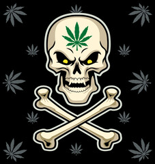 Skull and crossbones with Marijuana leaves i, vector illustration