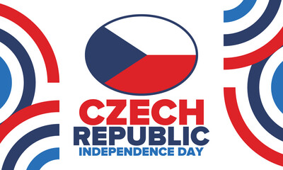 Czech Republic Independence Day. National happy holiday, celebrated annual in October 28. Czech Republic flag. Red and blue colors. Patriotic elements. Poster, banner, background. Vector illustration
